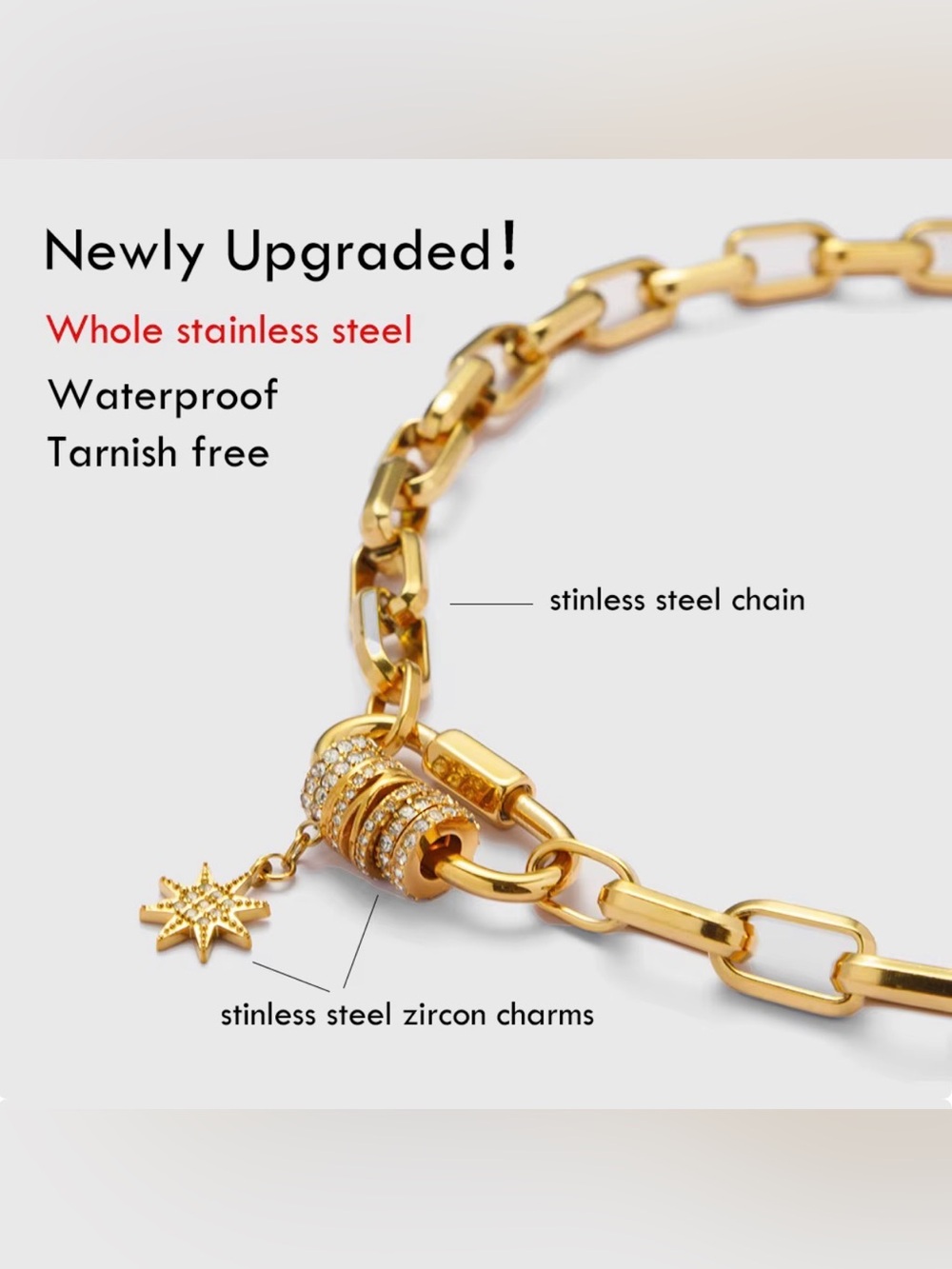 SET 18K Gold Plated Crystal  Necklace and Bracelet with Star Charm Waterproof
